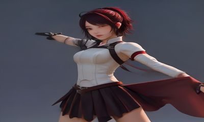 RWBY第九季3d动漫封面，四位女主角在奇幻森林场景中的全CG集体画面